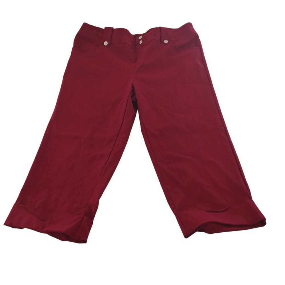 Rafaella Womens Red Cuffed Capri Pants Pull On Comfort Stretch Size 10